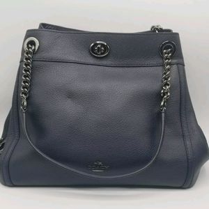 Coach Turnlock Chain Handle Navy Shoulder Bag